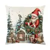 Funda de Almohada Decorativa Cuadrada Morada Nueva de Navidad para Cojín de Tiro Estampado por un Solo Lado con Papá Noel y Muñeco de Nieve