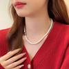 Hebilla de lingote HJ-10 blanca realmente muchas perlas de vidrio gris collar colección corta nicho lujo ligero cadena para el cuello nueva de mujer