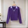 Suéter de punto con cuello polo para mujer 2025 Primavera y Otoño Estilo de alta gama Falso dos piezas Color sólido Bloque de color Ajustado Ropa exterior Top de punto