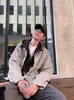 Estilo Americano High Street Gola Contrastante Antiga Costura PU Lavagem Água Cinza Claro Usar Jaqueta Jeans Outono Retro Casual Exterior