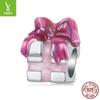 Charm plateado lazo rosa caja de regalo con cuentas plata 925 estilo europeo y americano pulsera DIY accesorios con cuentas