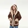 Jaqueta Versátil com Capuz de Camurça Sintética e Pelo Falso para Mulheres, Outono/Inverno 2026, com Forro de Fleece e Design Espesso