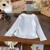 [En Stock] Qy259610 Camisa Base de Canalé Dulce y Elegante con Cuello de Encaje de Manga Larga para Niña, Nuevo Estilo Otoño 2025