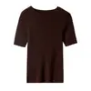Tricô de Lã Fio Yangtze Biella 120S Alemão Feminino Gola Redonda Fino Manga Média Slim Camisa Básica Sem Costura