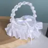 Caixa de Aliança de Casamento Ocidental Almofada de Anel em Forma de Coração Europeu Criativa Laço Branco Almofada de Aliança para Noiva Casamento Suprimentos de Casamento
