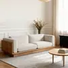 Sofá de Chão Designer para Apartamentos Pequenos, Madeira Sólida, Removível e Lavável, Sofá de Linha Reta em Tecido Nórdico, Estilo Wabi-Sabi, Sofá de Madeira Natural