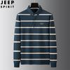 JEEP SPIRIT nova camiseta de algodão fina de manga comprida listrada para homem, gola polo, gola lapela, base solta para o outono