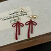 Brincos de Verão Angla Vermelhos com Laço de Fita de Luxo Leve de Alta Qualidade para Mulheres, Brincos Únicos e Bonitos, Brincos de Nicho