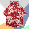 Camisa de Manga Corta Estilo Hong Kong Vintage Retro Pintura al Óleo para Hombre Tendencia Costera Camisa Floral Holgada para Pareja Guapa Chaqueta