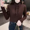 Moda Madeira Borda da Orelha Ajustado Bonito Top Camisa Básica Feminina Pode Ser Usado Externamente Roupas de Temperamento Feminino Para Sair Passeio de Primavera