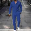 Conjunto casual de dos piezas de punto gofrado para hombre transfronterizo 2026: Chaqueta cárdigan de manga larga con cuello y pantalones con cordón