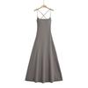 Vestido de punto Estilo Deseo Puro para Mujer 2024 Ajustado con Tirantes Falda Amplia Cierre de Cordones en la Espalda Adelgazante Elegante Falda Larga