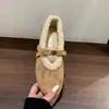 Estilo Coreano Pelúcia Fofa Pelo Birkenstock Sapatos Feminino 2026 Outono/Inverno Novo Plano Solado Macio Sapatos Mary Jane Quentes Sapatos de Algodão