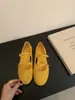 Sapatos Mary Jane vazados em camurça estilo francês para mulheres, coleção primavera-verão 2025, com uma única tira de fivela e design vazado, sapatilhas planas de sola macia
