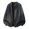 Cárdigan de punto para hombre de otoño e invierno, estilo casual con botones, cuello alto, lana pura, engrosado, corte holgado, chaqueta suéter de punto de negocios