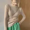 Suéter de cuello alto para mujer, nuevo estilo otoño e invierno, capa base de punto, top de manga larga moderno y versátil, verde
