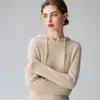 Suéter con capucha 100% cachemira pura, nuevo estilo otoño/invierno para mujer, corte holgado, versátil, cálido, de meter, cachemira roja y verde
