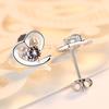 Brincos de Prata de Lei S925 para Mulheres Brincos de Coração com Eixo de Simetria Brincos de Diamante de Coração Brincos de Cristal Simples Elegantes Japoneses e Coreanos