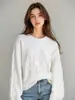 Fábrica de Origem Transfronteiriça Suéter de Tricô Crochê Tridimensional Outono e Inverno para Mulheres, Gola Redonda, Solto, Estilo Preguiçoso, Camada Base