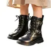 Botas Martin estilo britânico com fivela dupla para meninas 2026 outono e inverno zíper lateral botas de couro de cano alto botas curtas versáteis da moda para crianças estilo work