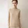 Nuevo jersey de punto para mujer 100% cachemira pura para otoño e invierno con cuello alto apilado, suéter cómodo y agradable para la piel para usar en capas