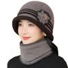Otoño e Invierno Elegante Gorro de Punto para Exterior Cálido Engrosado Protección para las Orejas Gorro para Damas Madre Gorro de Lana Set de Bufanda y Gorro