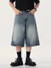 2026 Novos Jeans Masculinos Tendência Vintage Desgastado Floral, Calça Reta Ampla Solta Cropped, Azul Retrô, Em Estoque