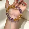 Pulseira de Citrino Imitação e Ametista Trazedora de Sorte e Fortuna para Mulheres, Design de Nicho de Luxo Leve com Sensação de Alto Padrão, Pulseira de Cristal de Ametista