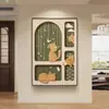 [Personalizado] Pintura Decorativa para Sala de Estar de Gato Estilo Mid-Century, Pintura de Piso de Animales de Dibujos Animados Retro, Pintura para Colgar en la Pared de Fondo del Sofá