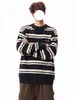 Suéter redondo listrado em blocos de cor estilo americano, malha casual pulôver para outono e inverno, jaqueta de marca moderna, unissex
