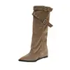 Estilo Dulce y Fresco~Botas Vaqueras Occidentales de Puntera Puntiaguda Retro para Mujer 2026 Nuevas Botas de Caballero de Tacón Grueso hasta la Mitad de la Pantorrilla