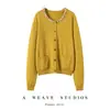 Suéter de cachemira versátil estilo coreano con cuello redondo y pedrería, color liso, cárdigan de punto para mujer, abrigo de un solo botón, top, suéter