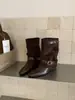 Botín First Encounter Season de Punta Fina Botas Cortas Marrones Botas de Mujer 2026 Otoño/Invierno Adelgazantes Botas Vaqueras Western