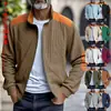 Jaqueta Masculina de Veludo Cotelê Pesada, Solta, Casual Simples, Patchwork Retrô, Gola Alta
