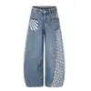 Jeans de retazos de estrella retro americanos para hombre y mujer, pantalones anchos holgados 2026 con diseño desgastado, pantalones largos adelgazantes