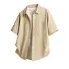 Camisa de Manga Corta Holgada de Color Sólido Estilo Hong Kong para Hombres Jóvenes, Cárdigan Versátil de Moda Verano 2026, Cubierta de Verano