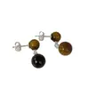 Pendientes de Plata de Ley S925 con Ágata Negra y Ojo de Tigre para Niñas, Estilo Maillard Retro Nicho, Lujo Accesible, Pendientes de Gama Alta