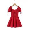 Amazon Aliexpress Exportación Transfronteriza Ropa de Mujer 2025 Verano Nuevo Vestido de Manga Corta con Escote Cuadrado y Cintura de Encaje