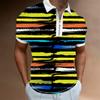 Camiseta Casual Masculina com Gola Polo e Zíper, Manga Curta, Estampada com Salpicos de Tinta Coloridos, Pulôver, Nova, da Amazon, Transfronteiriça