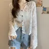 Nuevo Suéter de Punto Holgado Estilo Coreano para Primavera y Verano con Elegante Encaje de Ganchillo Calado Camisa Base de Encaje de Manga Larga para Mujer