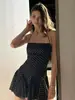 Vestido Sexy de Encaje con Cordones y Espalda Descubierta tipo Halter para Mujer, Estilo Vintage de Lunares, Ajustado, Corto