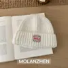 Touca Tricotada Quente Espessa de Outono e Inverno para Mulheres, Estilo Coreano, Emagrece o Rosto, Circunferência da Cabeça Grande, Touca Azul para Clima Frio, Moderna