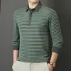 Camiseta masculina de manga comprida para outono e inverno, feita de veludo alemão, seda de amoreira e lã de ovelha, com gola de lapela, adequada para primavera e outono
