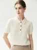 Suéter de punto de manga corta 100% cachemira pura, simple y elegante para mujer, con cuello tipo polo, que ofrece un look limpio y sofisticado como capa base.