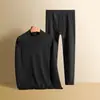 Conjunto de veludo alemão dupla face base camada masculina gola alta meia manga camiseta masculina com veludo extra espessado roupa íntima temperatura constante quente
