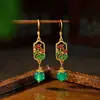 Brincos Estilo Chinês, Brincos Retrô de Esmalte e Calcedônia para Mulheres, Novos Acessórios Estilo Chinês Hanfu Cheongsam, Ganchos de Orelha Artesanais Banhados a Ouro