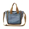 Nova Bolsa de Mão Color Block Japonesa e Coreana Bolsa Tote Pequena de Jeans Casual Retrô Bolsa de Ombro Único Transversal da Moda Tendência Feminina