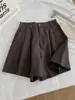 Shorts Ramie Lavado Retrô para Mulheres Estilo Coreano Versátil Cintura Alta Linha A Calças Slim de Perna Larga 25 Verão Estilo Fino