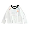Camiseta Blanca Casual de Algodón Puro para Niños Camiseta Básica de Manga Larga Raglán para Niñas Tallas Mediana y Grande Tops de Manga Larga para Primavera y Otoño para Niños