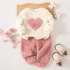 Ropa Infantil Primavera y Otoño Conjunto de Ropa de Casa para Niñas Top + Pantalones Largos de Color Sólido con Forro Polar Pijama Infantil de Dos Piezas Otoño